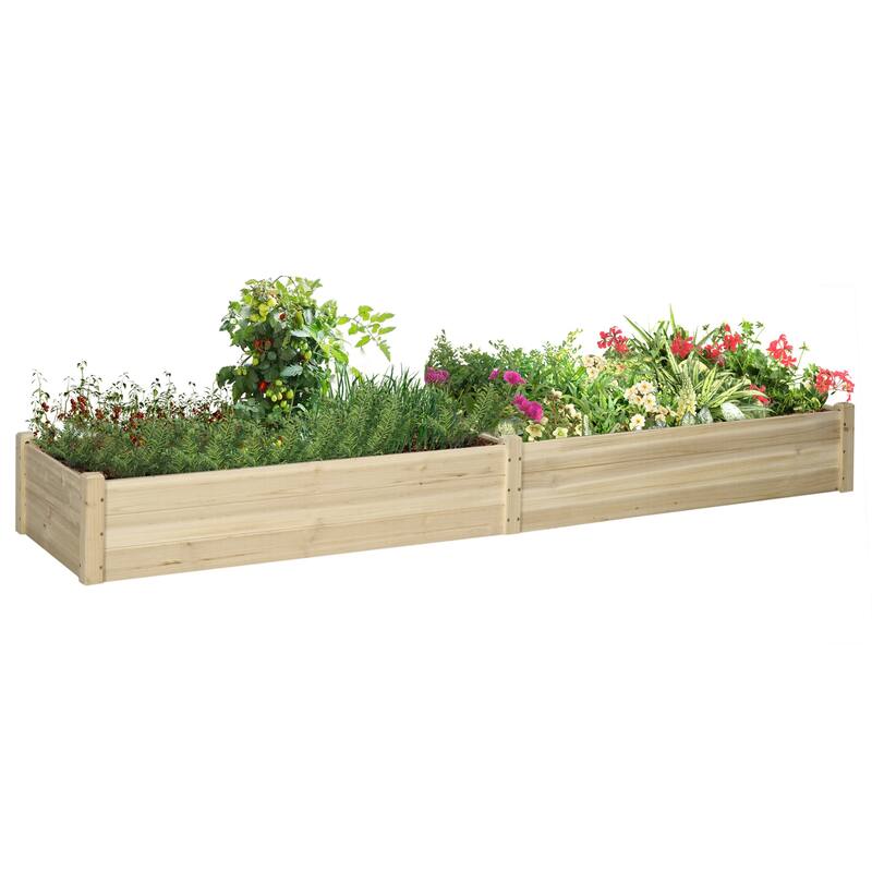2-Section Outdoor Wooden Raised Garden Bed Fabric Liner Self-Draining