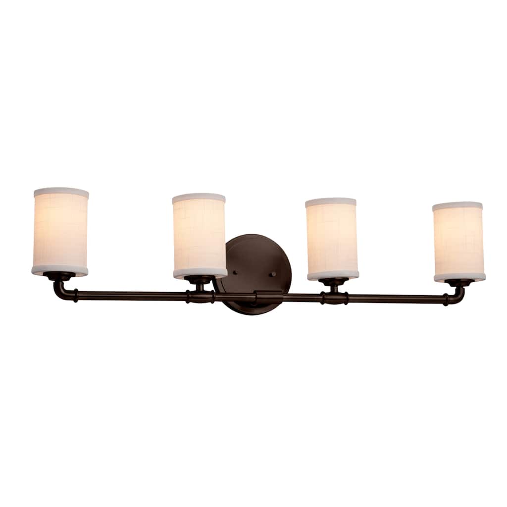 Justice Design Textile Bronx 4-light Dark Bronze Bath Bar, White Cylinder w/ Flat Rim Shade