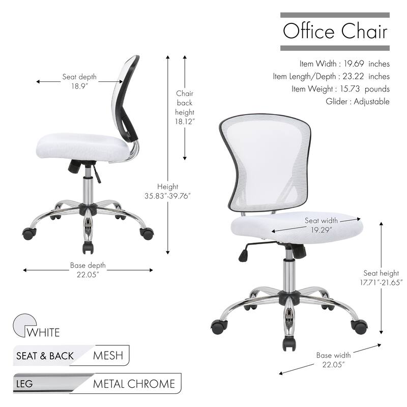 Porthos Home Cody Armless Office Chair, Mesh Back, Adjustable Height