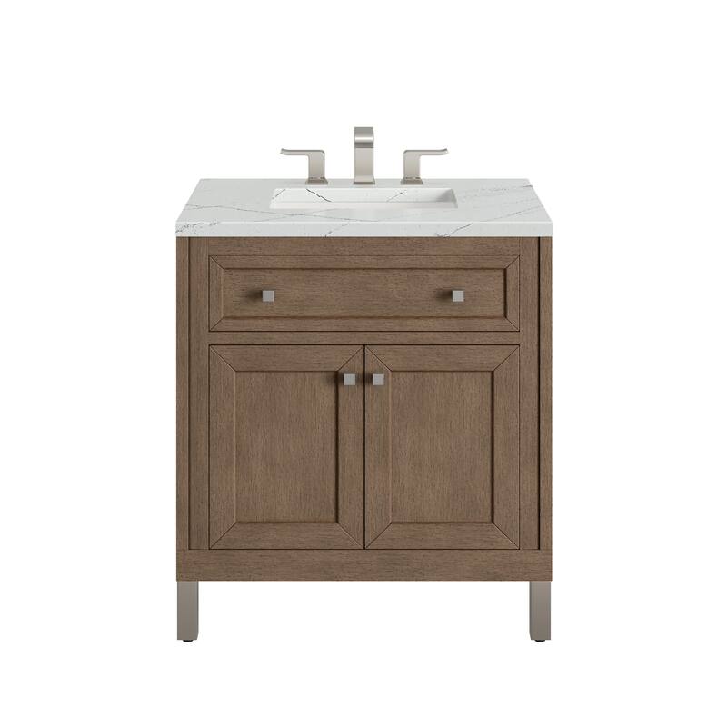 James Martin Vanities Chicago 30" Single Vanity, Whitewashed Walnut - Ethereal Noctis Quartz