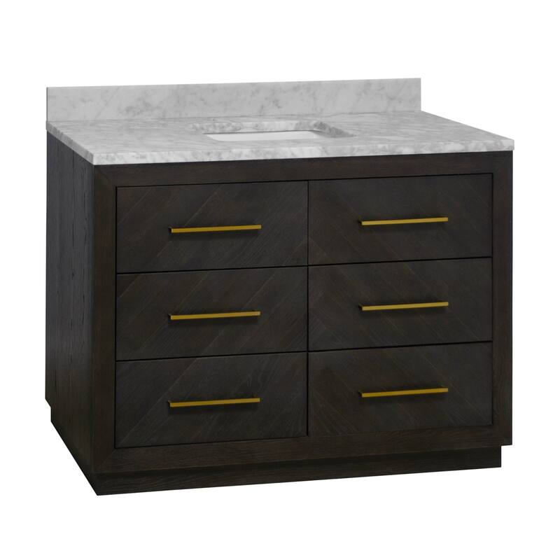 KitchenBathCollection Avery 48" Bathroom Vanity with Carrara Marble Top - Dark Oak