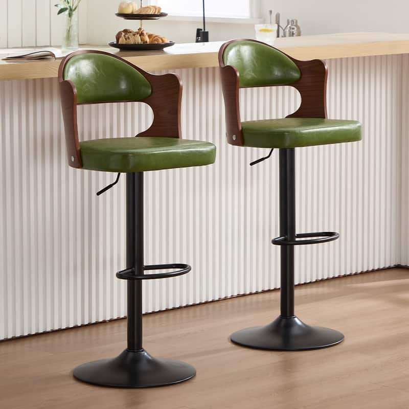 PU Leather Upholstered High-resilience Cushion 360° Swivel Adjustable Height Bar Stools with Footrest(set of 2)