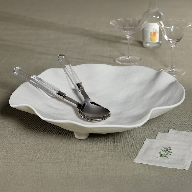 Alfresco Ceramic Round Wavy Bowl on Stand