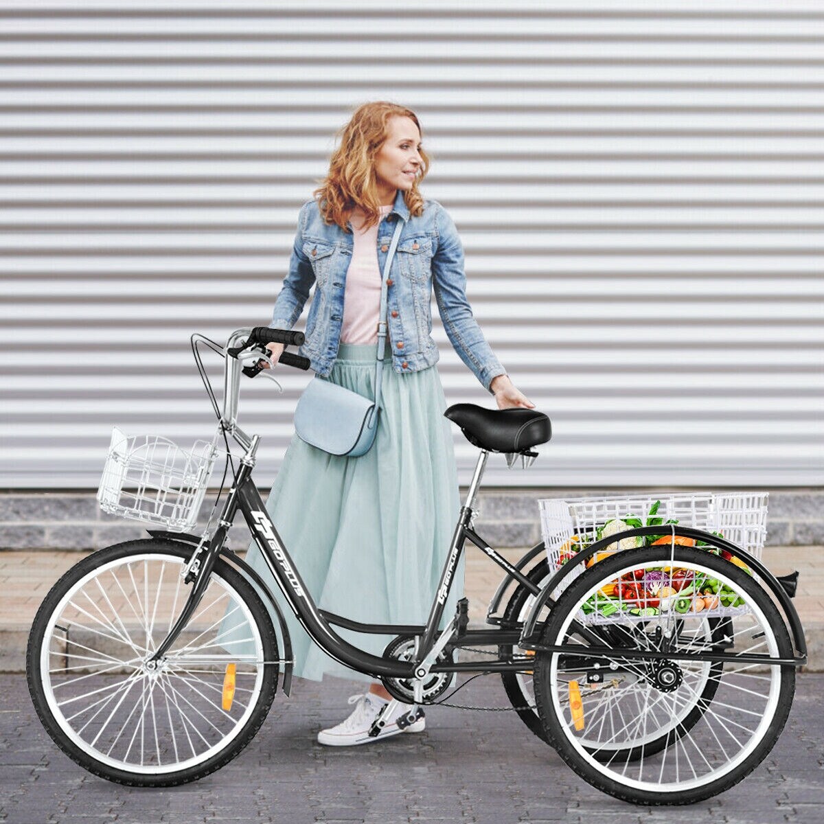 Goplus 26 Single Speed 3 wheel Bicycle Adult Tricycle Seat Height Adjustable W Bell