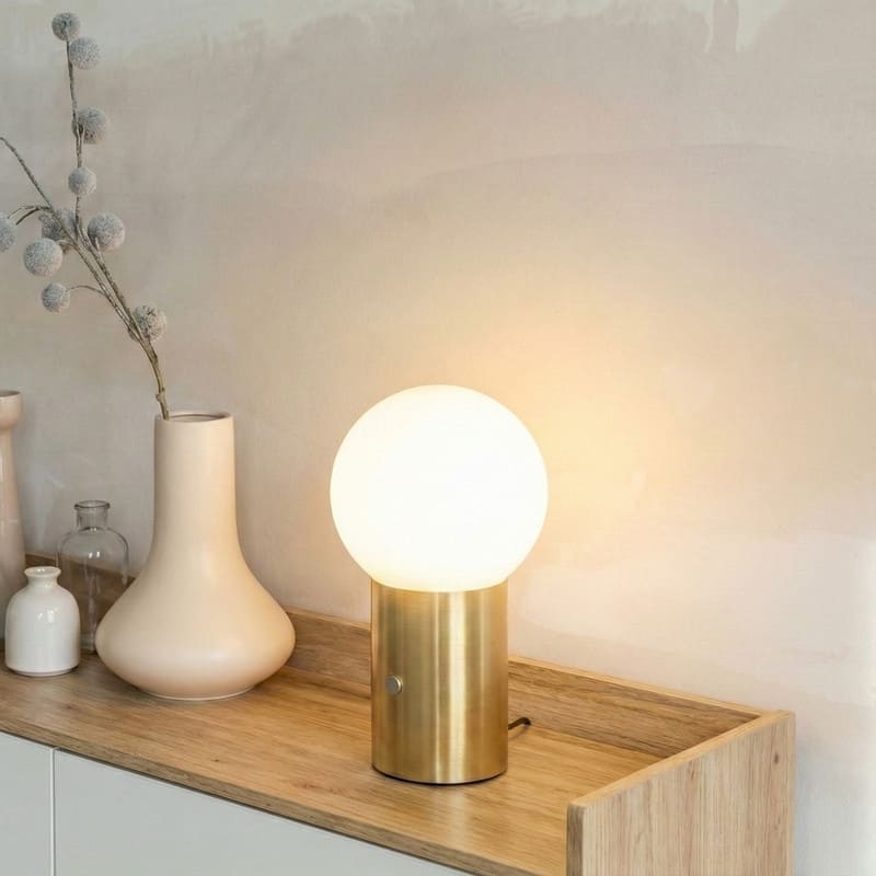 Brightech Kai 11 in. Antique Brass Mid-Century Modern Integrated LED Bedside Table Lamp with Built-In 3-Way Dimmer