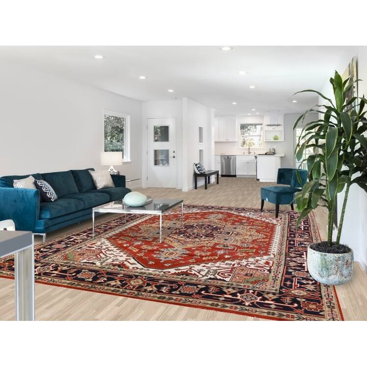 Hand Knotted Oriental 100% Wool Carpet Traditional Medallion Oranges & Rust Heriz (serapi) Area Rug - 11' 9'' X 8' 10''