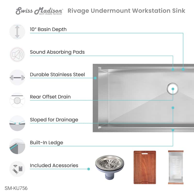 Swiss Madison SM-KU756 Rivage 45" Undermount Single Basin Stainless
