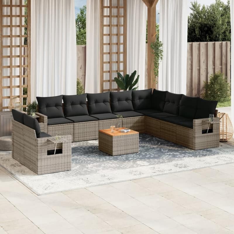 vidaXL Garden Sofa Set 11 Piece with Cushions Outdoor Sofa Set Poly Rattan - 21.7 x 21.7 x 14.6 in (W x L x H) - Grey