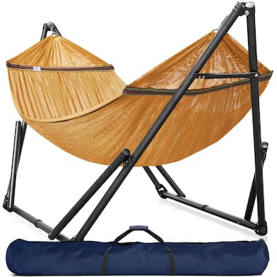 Double Hammock with Stand Included for 2 Persons/Foldable Hammock Stand 600 lbs Capacity Portable Case Inhouse, Outdoor, Camping