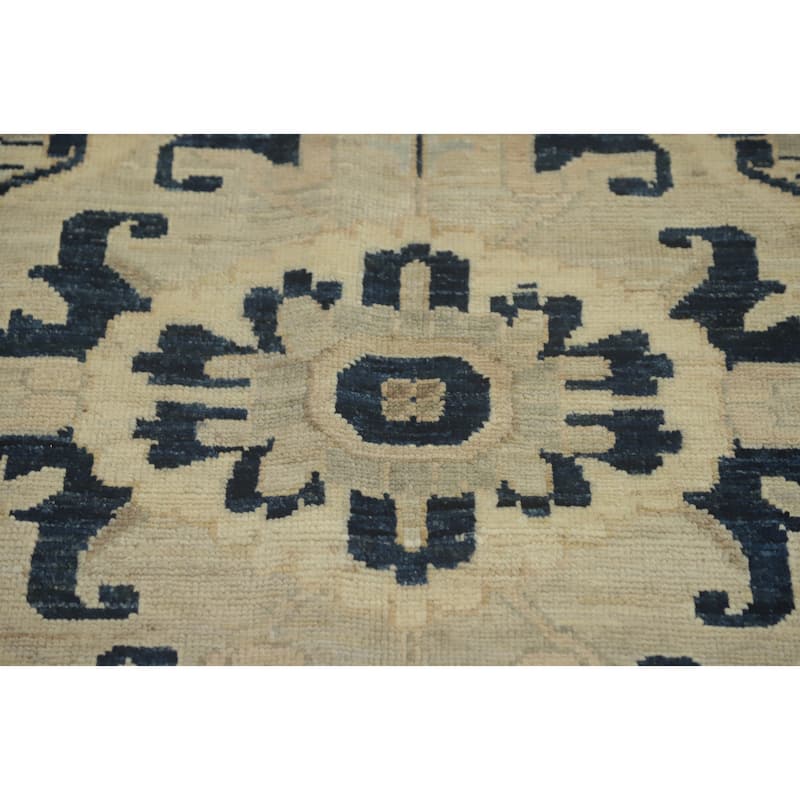 Blue Geometric Oushak Turkish Large Rug, Medallion Geometric Carpet - 14' 8'' X 12' 0''