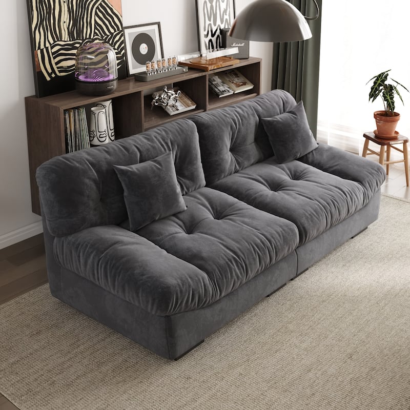 89" Suede Sectional Sofa Cloud Shape Couch for Living Room - Grey