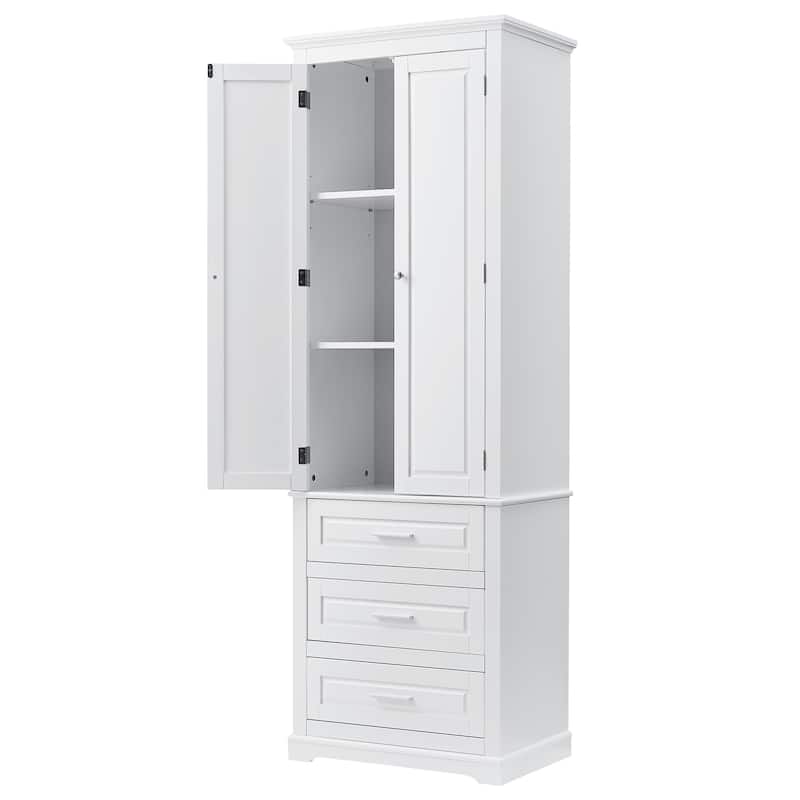 Double Door Bathroom Storage Cabinet Tall Bathroom Storage Cabinet with 3 Drawers Moisture-Resistant Cabinet