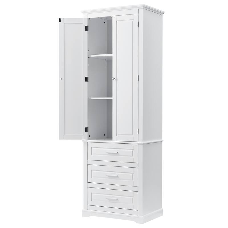 GDFStudio - Ashton Tall Storage Cabinet with Drawers, Adjustable Shelves