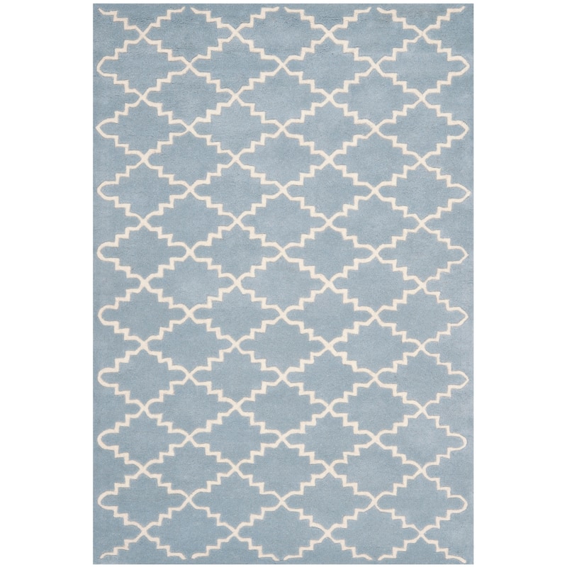 SAFAVIEH Handmade Chatham Carlota Modern Moroccan Wool Rug - 3' x 5' - Blue/Ivory - Rectangle