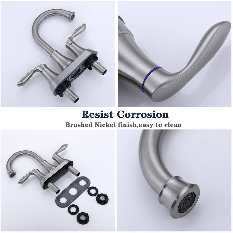 Modern 2 Handle 360 Degree Swivel Bathroom Sink Faucet with Pop Up Drain and Supply Hose, Aerator, Anti Scratch, Anti Rust