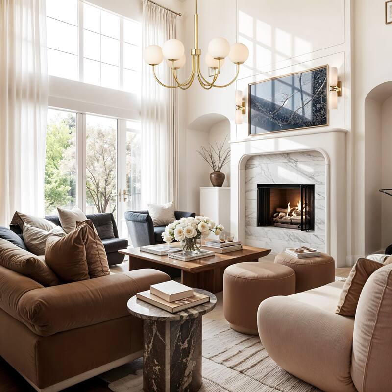 Bard Modern Pendant Light - Metal, Glass & Gold, Ivory Globe Light Fixture For Modern, Mid-Century, Contemporary Room Decor