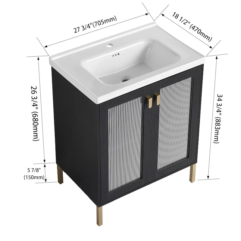 Malwee 28"/32" FreeStanding Bathroom Vanity, Floor Stand Bathroom Vanity with Ceramic Sink,Soft Close Door and Adjustable shelf