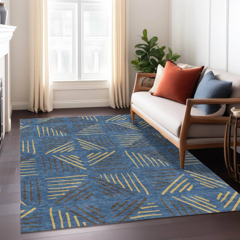 Machine Washable Indoor/ Outdoor Geo Dia Chantille Rug