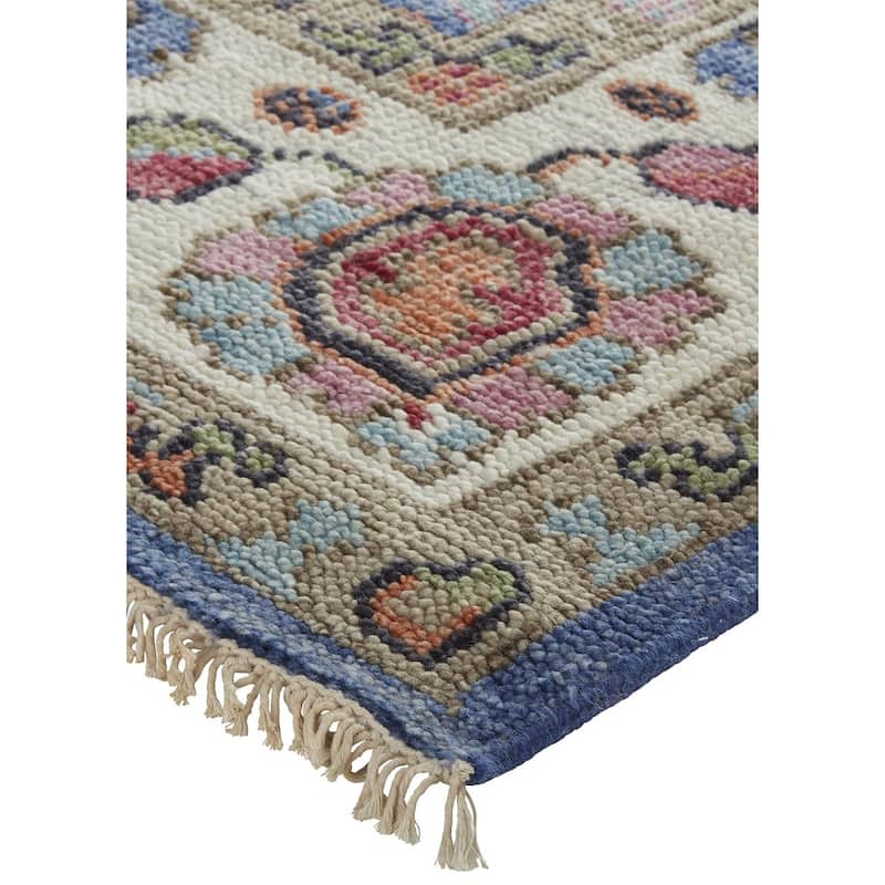 Bennet Luxury Wool Rug, Ornamental Border, Blue, Accent Rug