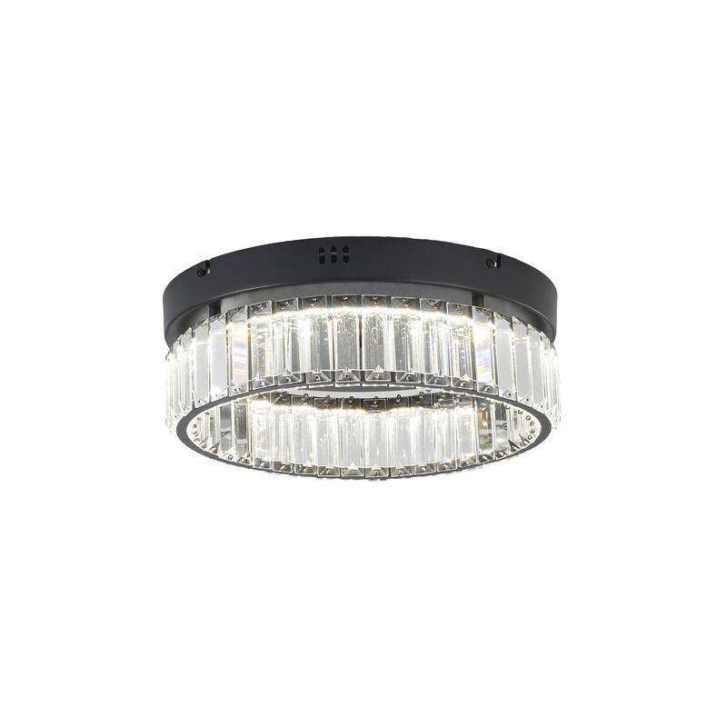 1-Light Black Dimmable LED Flush Mount With Clear Crystals