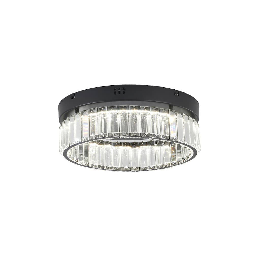 1-Light Black Dimmable LED Flush Mount With Clear Crystals