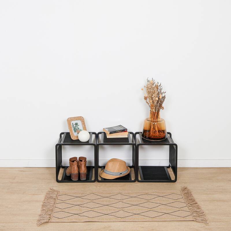 Smart Kube Bamboo Cube Storage, 13" Stackable Shelf Organizer - 39"L x 13"W x 13"H - Black