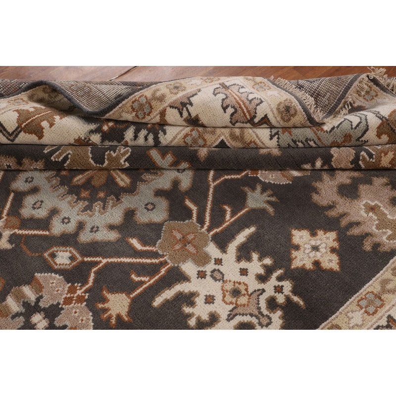 All-Over Floral Oushak Indian Area Rug Hand-Knotted Wool Carpet - 7'10"x 10'3"