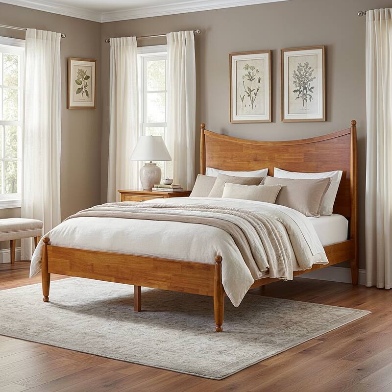 Christopher Knight Home - Classic Transitional Wooden Platform Bed with Curved Headboard - Brown - Queen