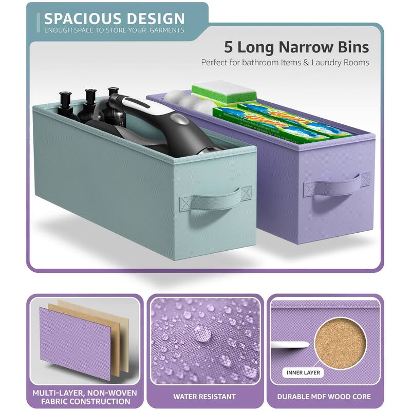 Sorbus Narrow Dresser with 5 Drawers - Vertical Slim Storage Chest of Drawers with Steel Frame, Wood Top & Easy Pull Fabric Bins