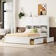 preview thumbnail 1 of 8, Queen Size Platform Bed with Storage Headboard, 4-Drawers, and Built-in Shelves, Sturdy Pine Wood Kids Bed Frame, White White