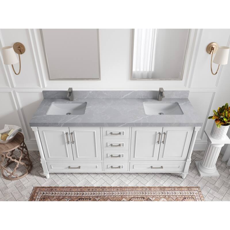 Willow Collections 72 in. W x 22 in. D Aberdeen Double Sink Bathroom Vanity with Countertops - 2" Pearl Gray - White