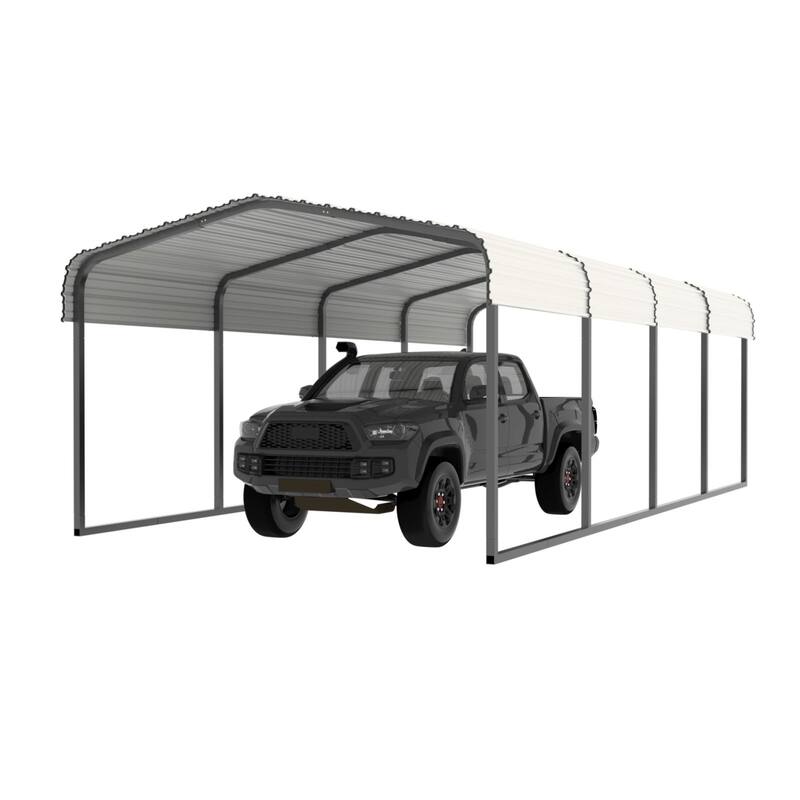 VEIKOUS Metal Carport, Heavy Duty Steel Carport Garage and Shelter, White