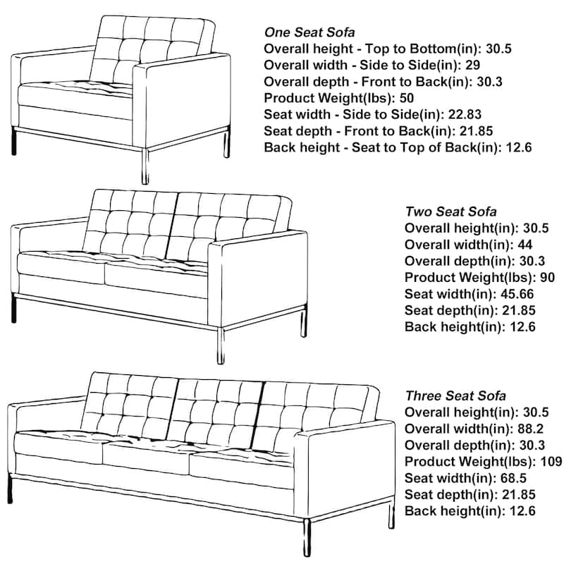 Black Leatherite Nailheads Florence 33''-83''W Multi-seat Sofa