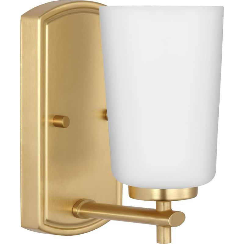 Adley Collection One-Light Satin Brass Etched Opal Glass New Traditional Bath Vanity Light - 4.5 in x 6 in x 7.75 in - 4.5 in x 6 in x 7.75 in