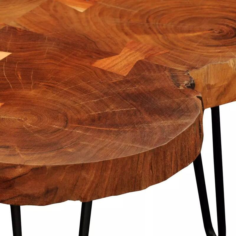 vidaXL Coffee Table End Table with Iron Legs 4 Trunks Solid Wood Acacia