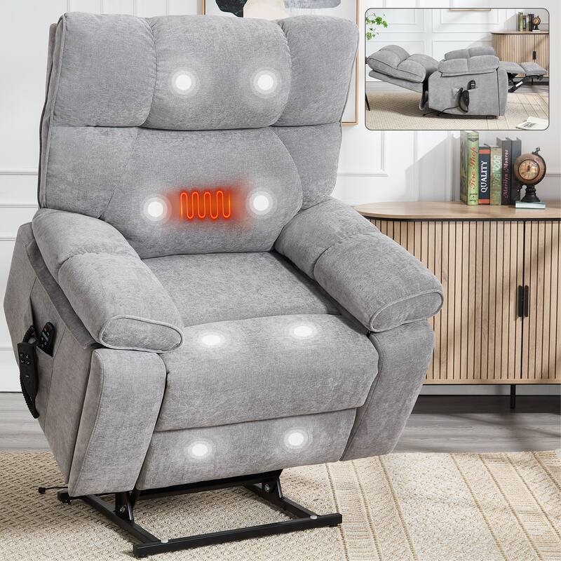 Large Electric Power Lift Recliners with Power-Remote - Gray