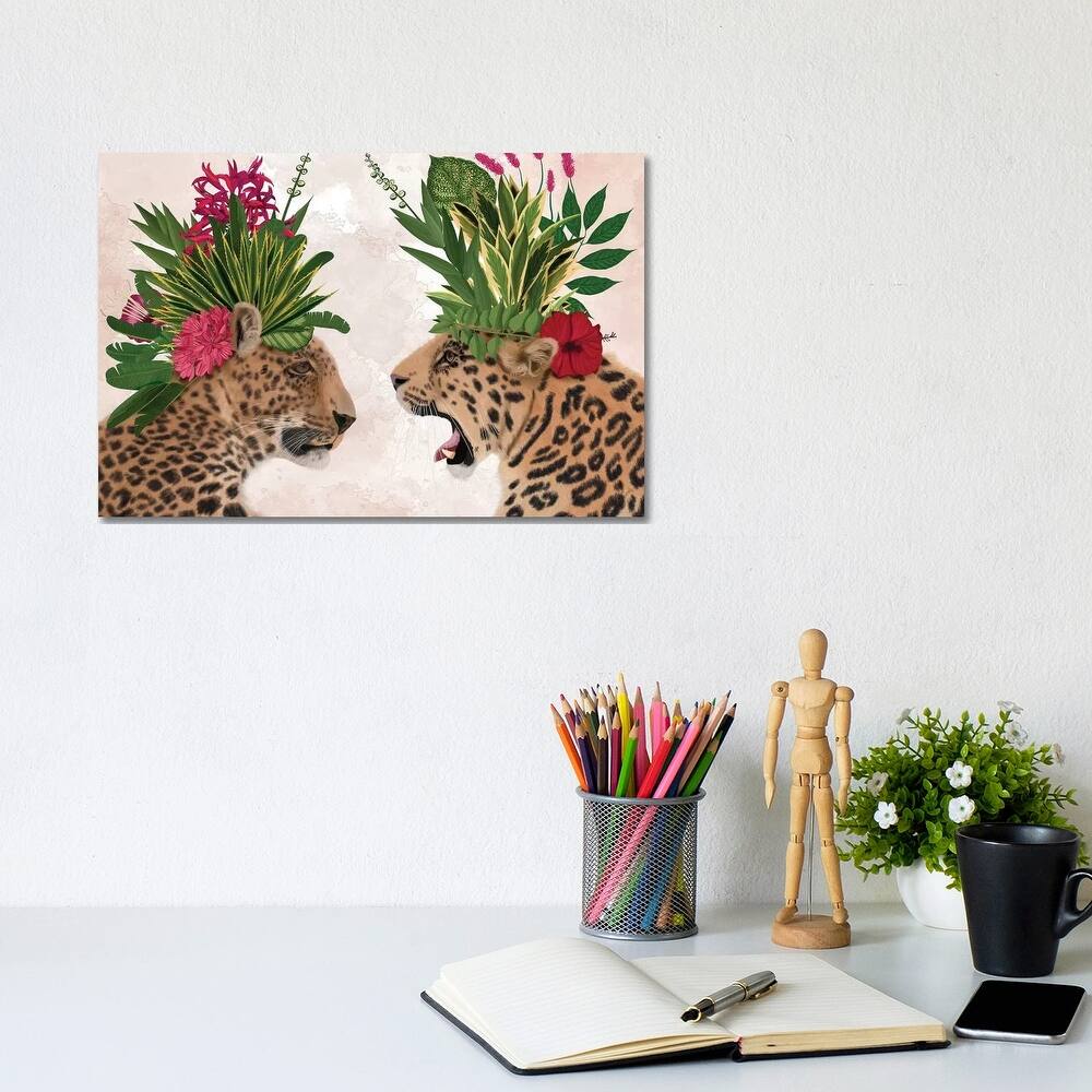 iCanvas "Hot House Leopards, Pair, Pink Green" by Fab Funky Canvas Print