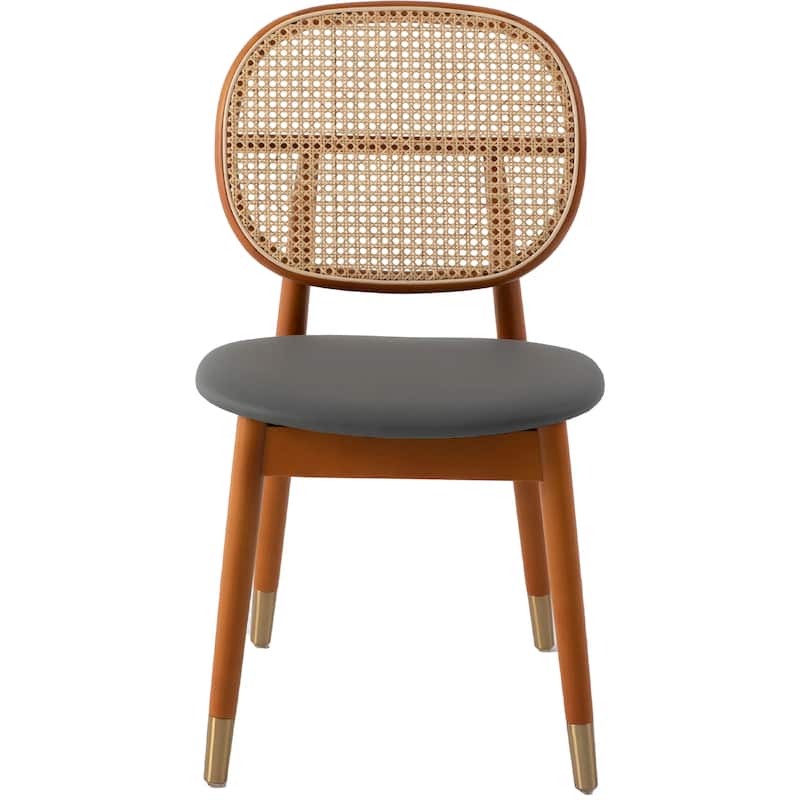 Holbeck Modern Rattan Leather Upholstered Dining Chair with Plush Padding Beech Wood Legs for Stylish Homes Set of 2
