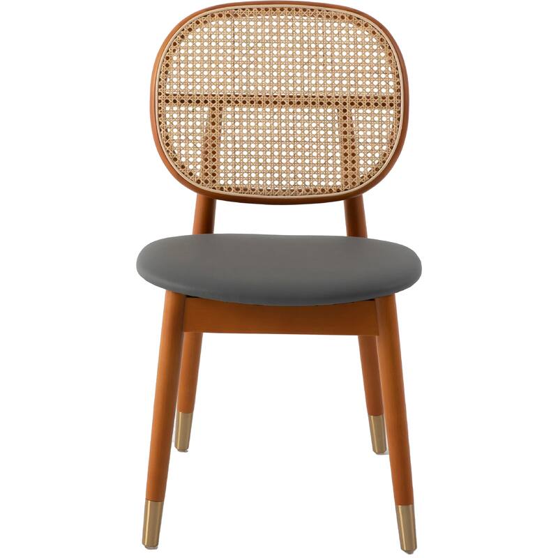 Holbeck Modern Rattan Leather Upholstered Dining Chair with Plush Padding Beech Wood Legs for Stylish Homes Set of 4