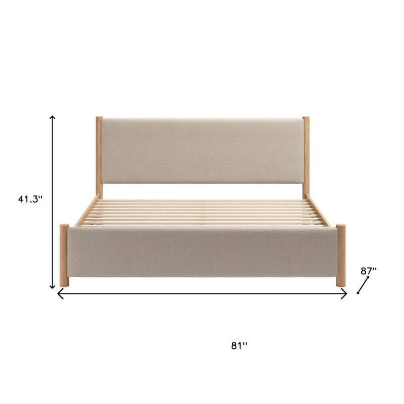 HomeRoots Natural and Beige Wood And Upholstery King Bed Frame