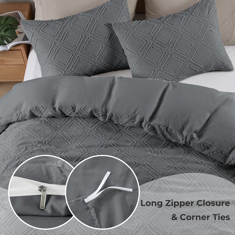Clipped Jacquard Geometric Duvet Cover & Pillowcase Set