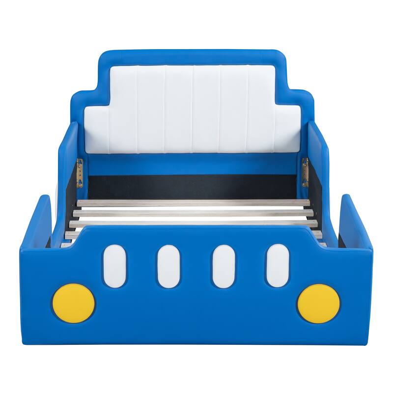 Race Car-Shaped Twin Platform Bed with Wheels, Blue