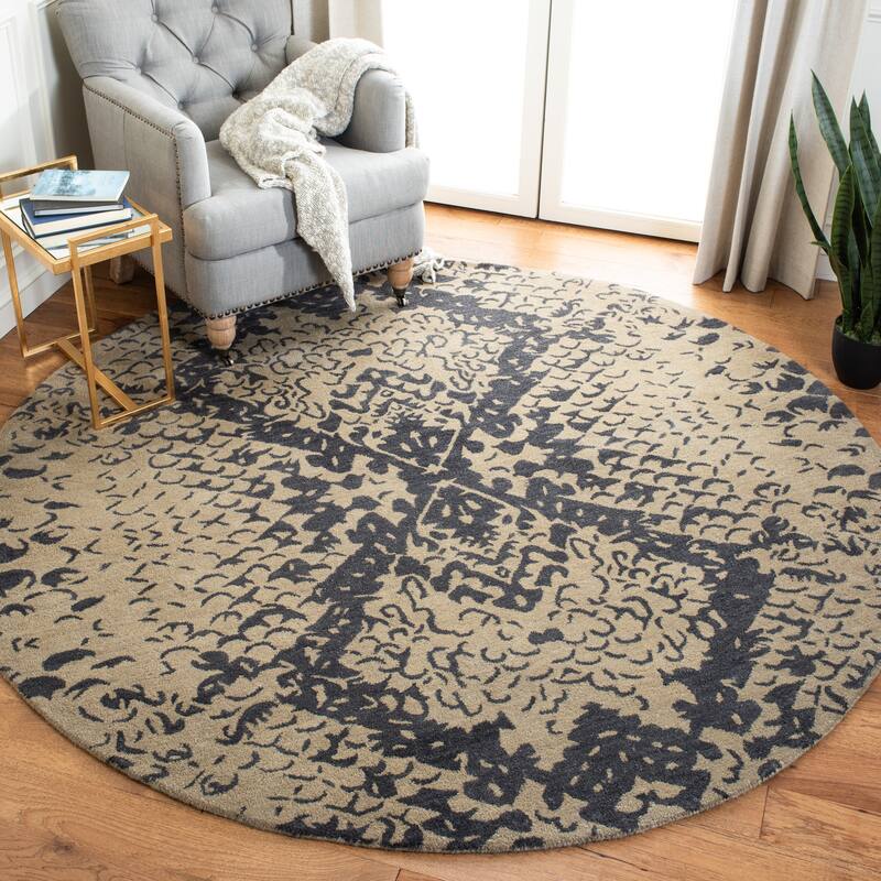 SAFAVIEH Handmade Wyndham Karri Modern Wool Rug - 7' Round - Grey/Black