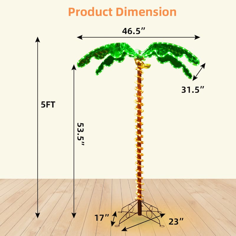 Costway 2PCS 5 FT & 7 FT Tropical LED Rope Light Palm Trees Pre-Lit - See Details