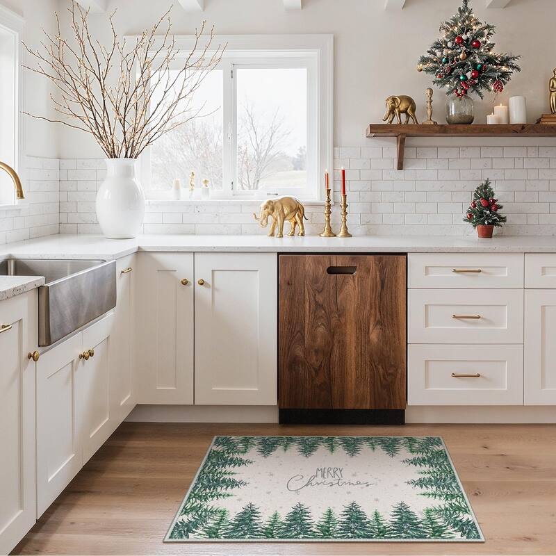 Mcow Holiday Cheer Collection Machine-Washable Christmas Entry Rug