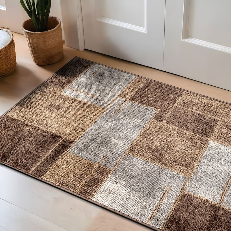 Modern Linear Area Rug for Living Room, Bedroom, or Entryway - Low Pile Indoor Rug - Brown - 2' x 3'