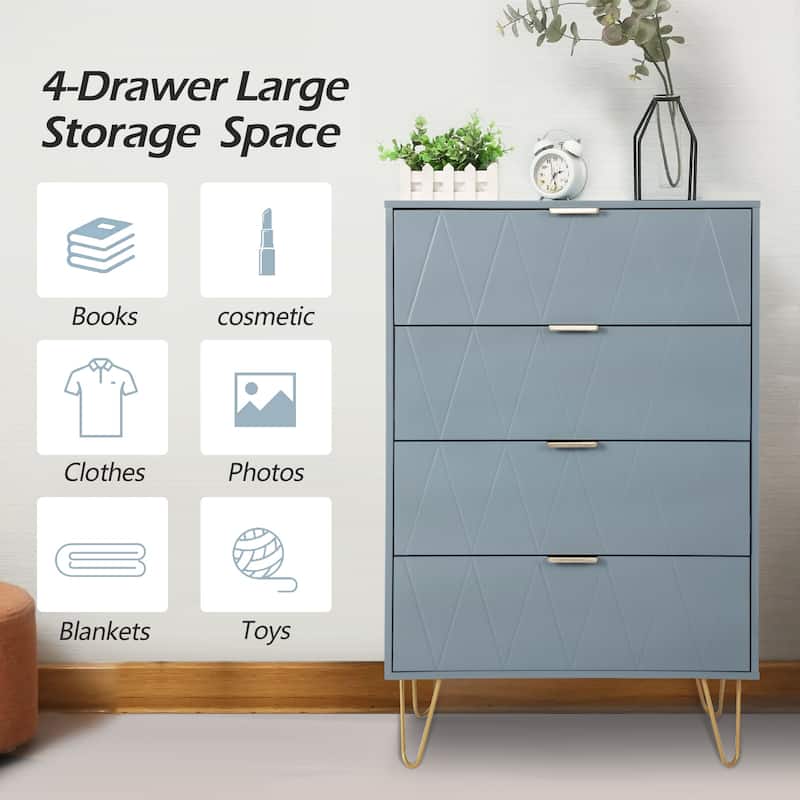 4 Drawers Chest Of Dresser Tall Storage Tower Cabinet with Metal Legs For Bedroom Living Room
