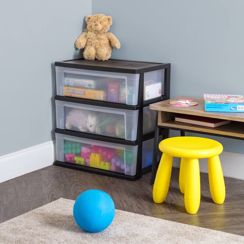 IRIS USA® Nesting Stacking Wide Chest 29 Qt - Black - Set of 2