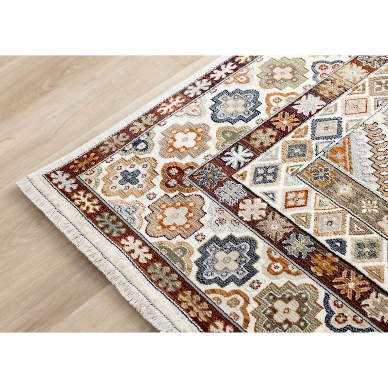 Santiago Collection - Traditional Red Cream Area Rug