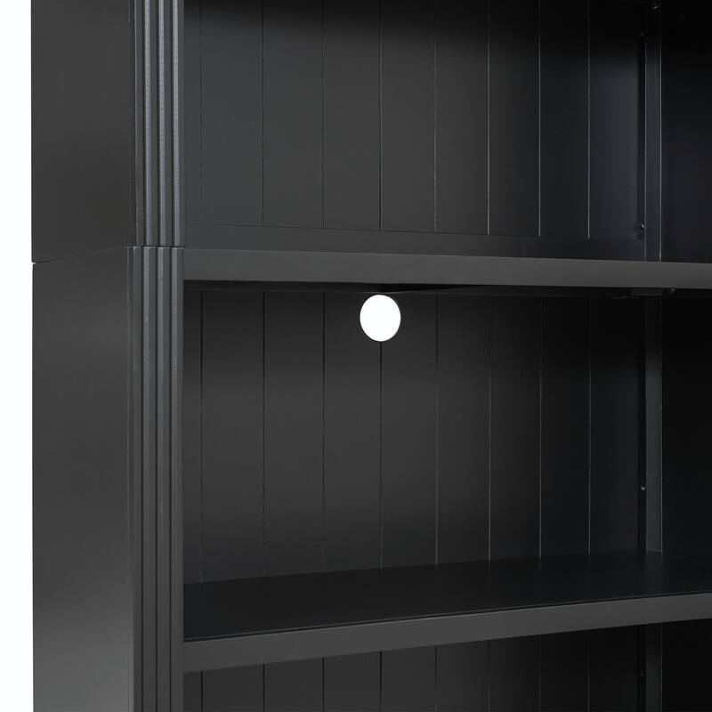 83" Tall Wood Bookcase Suite with Light Strip, 5-Tier Bookcase Suite with Adjustable Shelves